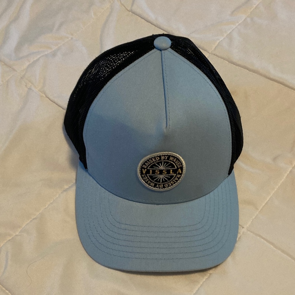 VISSLA Light Blue and Black “ raised by waves” ball cap